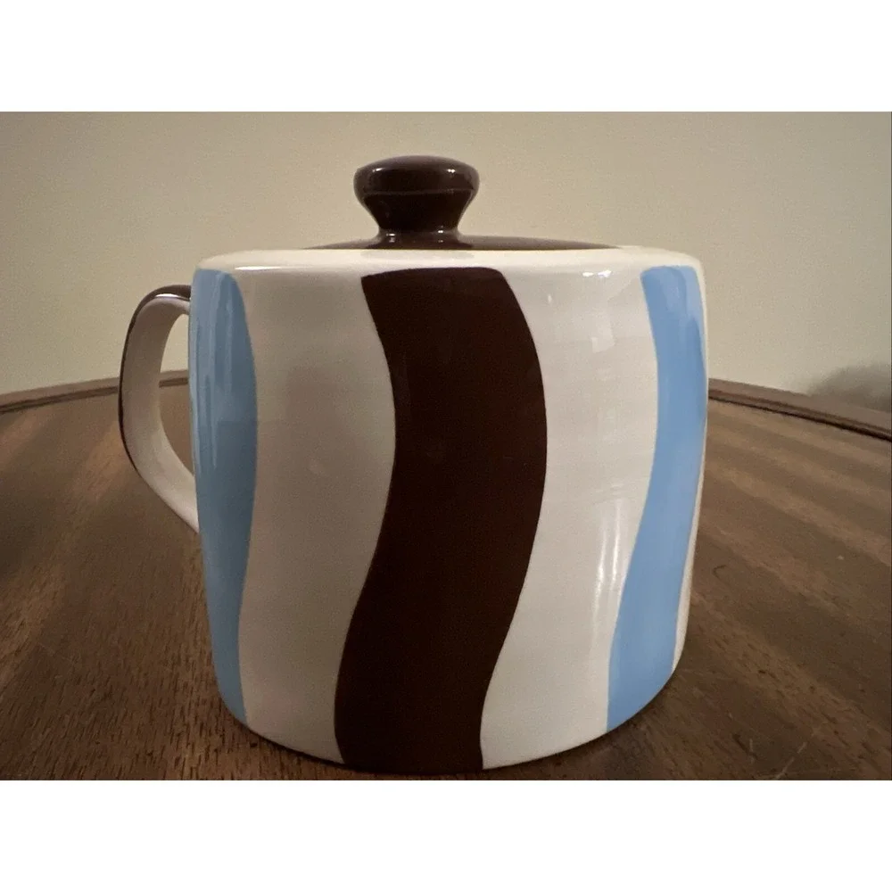 Hues N Brews 5 pc Nesting Tea/Coffee/Espresso set creamer pot cup/mug brown retr